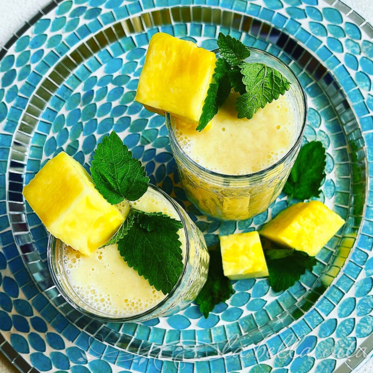 Tropical Pineapple, Coconut and Banana Smoothie with Rambutan